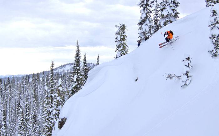 Snowcat skiing in the backcountry near Brundage Mountain.