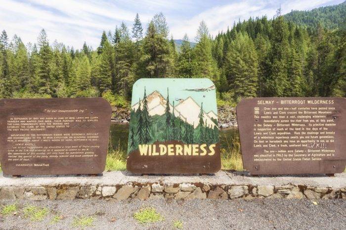Educatinal signage about the Selway-Bitterroot Wilderness.