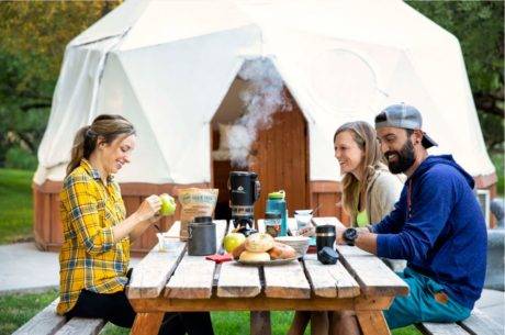 3 people enjoying breakfast near Miracle Hot Springs