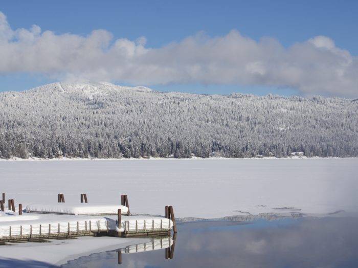 Sparkling snow covers Payette Lake.