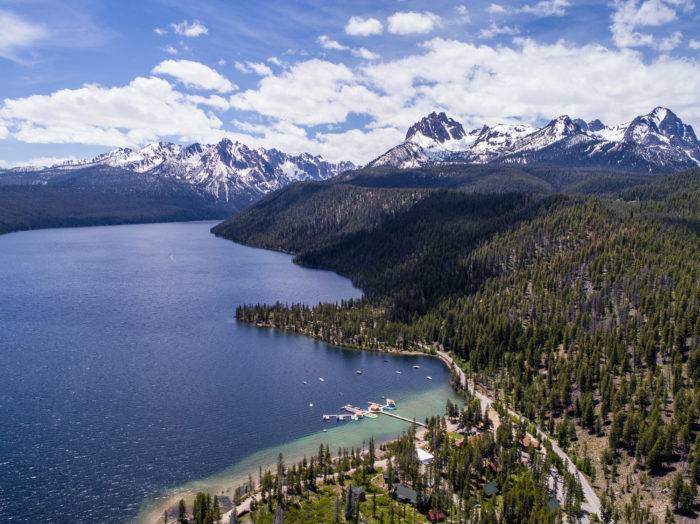 Aerial view of Redfish Lake. Photo Credit: Idaho Tourism.