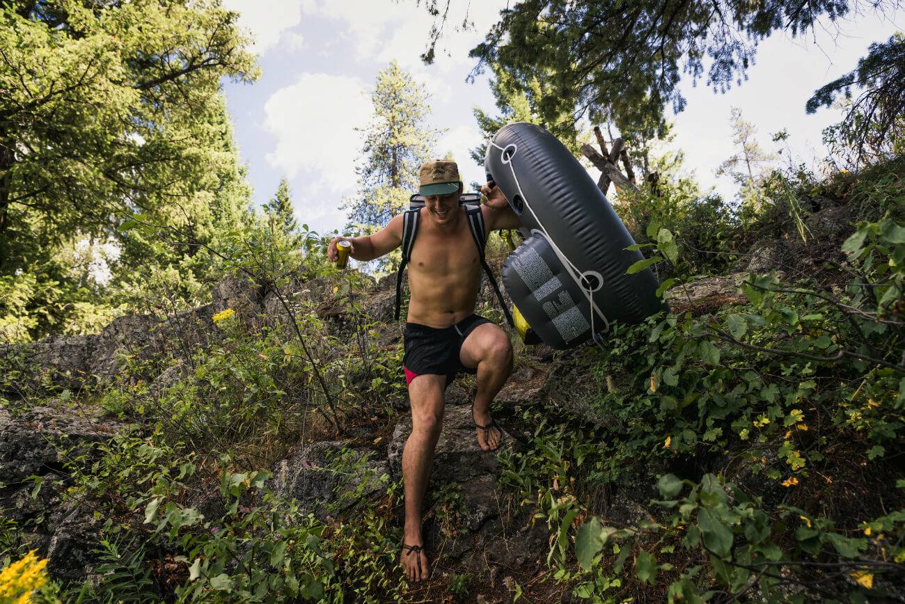 Tubes inflated and heading for the river. Photo Credit: Nick Lake.