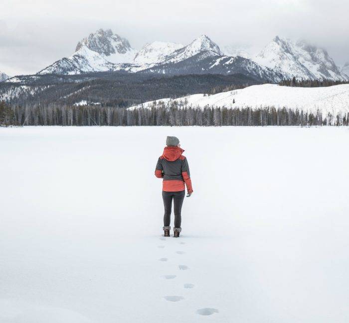 person walking in snow