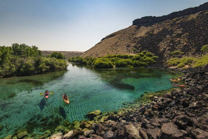 kayakers in a lagoon