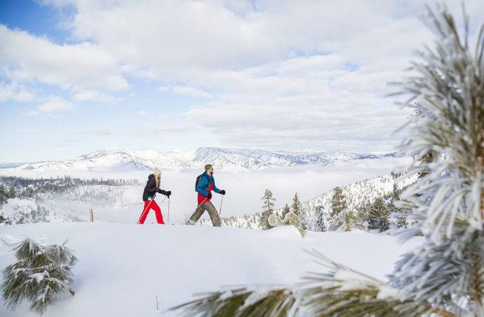 couple snowshoeing near idaho city