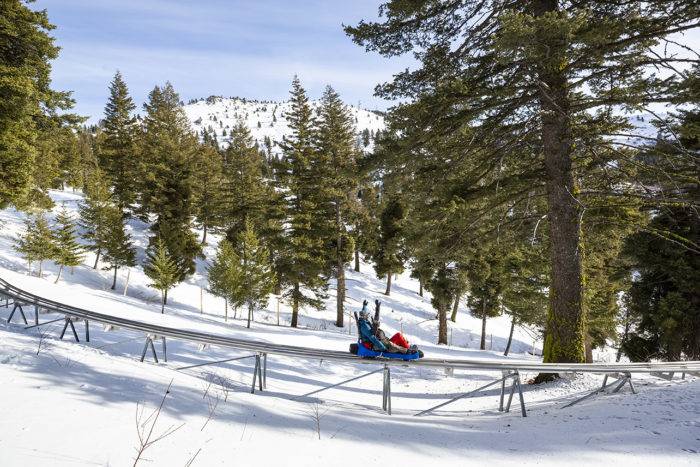 couple on mountain coaster at bogus basin