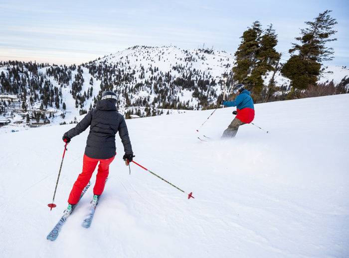 couple skiing at bogus basin 