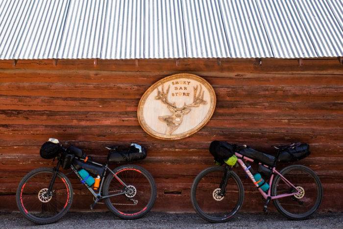 mountain bikes outside restaurant