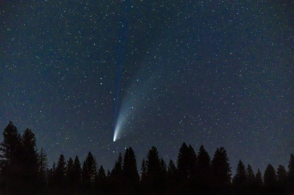 The Comet Neowise shoots across the night sky in the Central Idaho Dark Sky Reserve