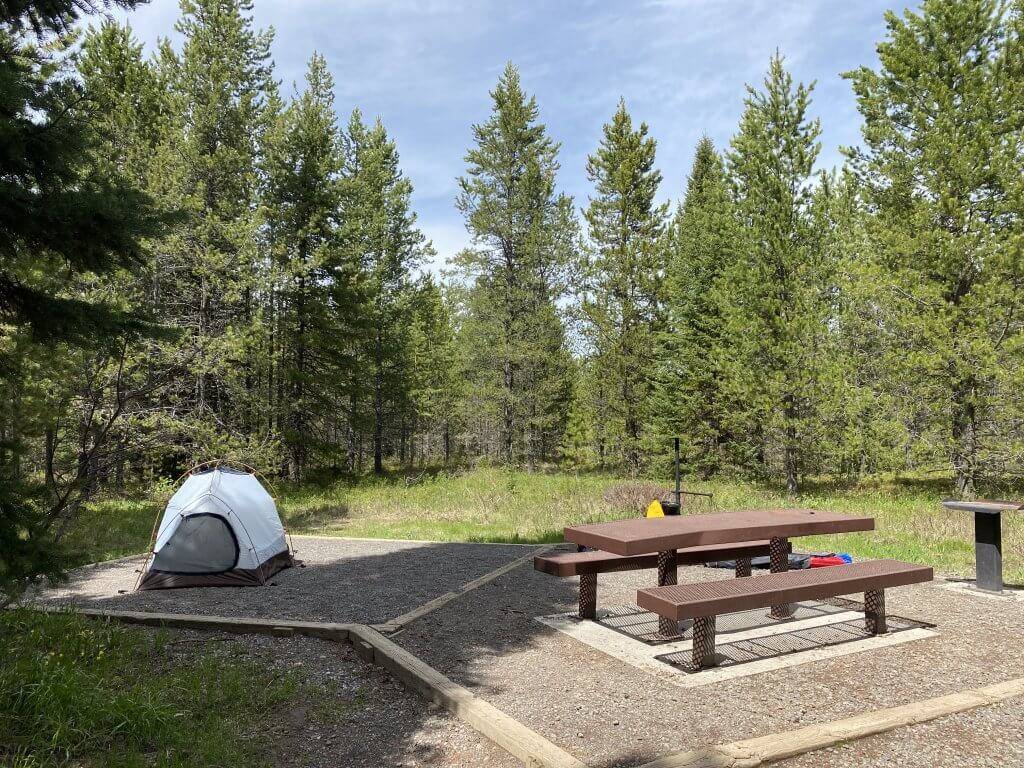 small tent and picnic site at developed camp site