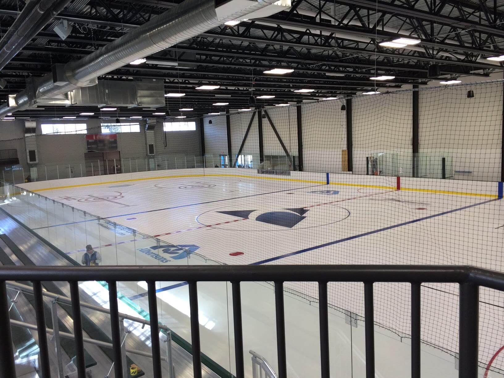 The ice rink and bleachers inside Hailey Rodeo Grounds Ice Park.