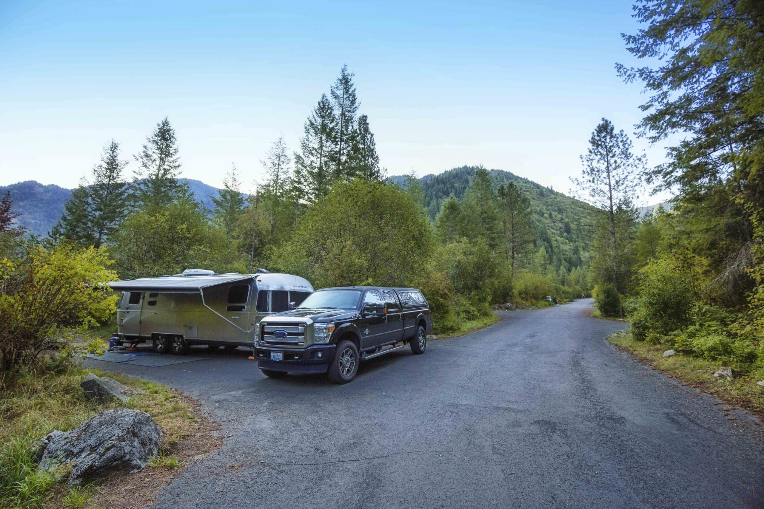 An airstream campsite along the Northwest Passage Scenic Byway.