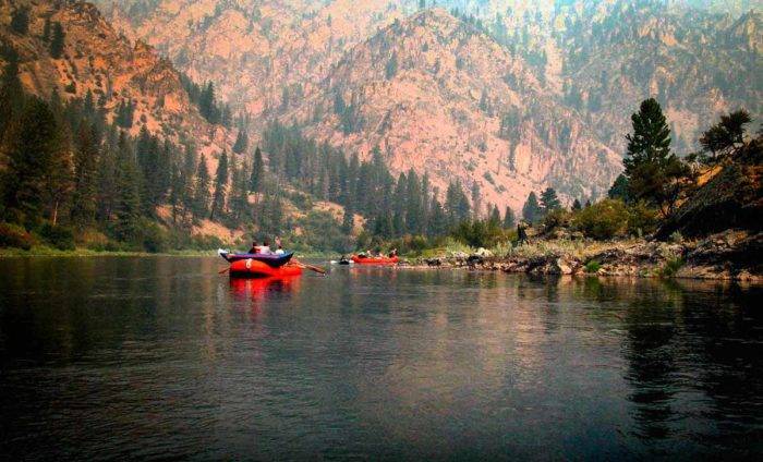 A group of rafts on a river.