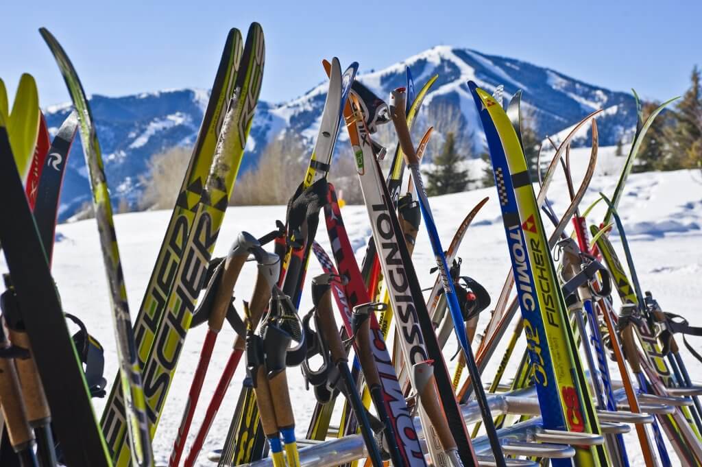 Nordic ski rack at the Sun Valley Nordic Center.