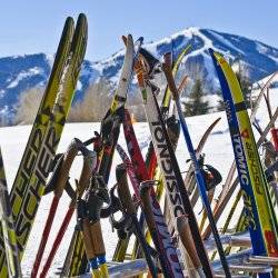 Nordic ski rack at the Sun Valley Nordic Center.