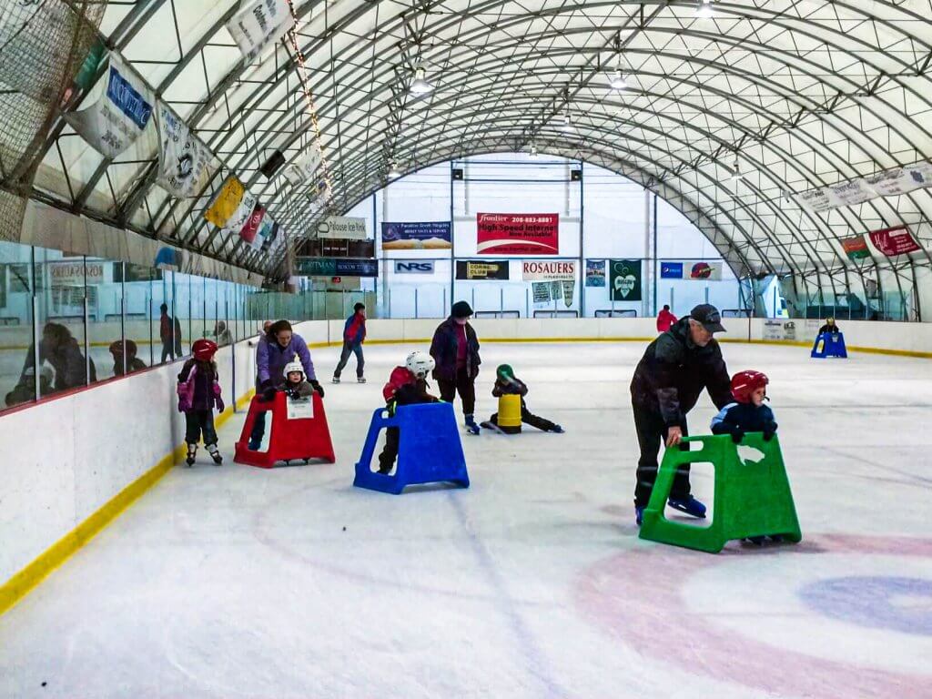 Families take their kids gliding for Palouse Tots on Ice at the Joe Marmo/Wayne Lehto Ice Arena.