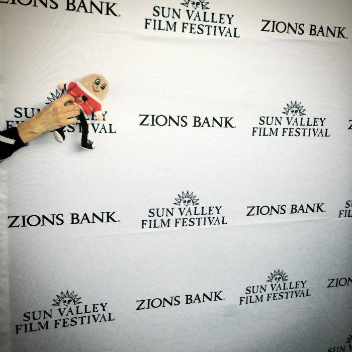 A plush potato named Spuddy Buddy in front of the Sun Valley Film Festival 2015 red carpet