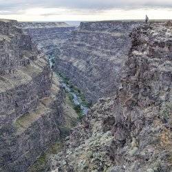 A man looking into a canyon.