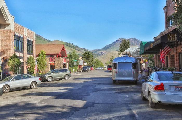 Airstream parked along a Ketchum street.