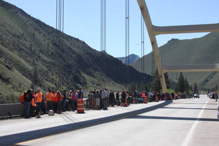 People gathered at Time Zone bridge.