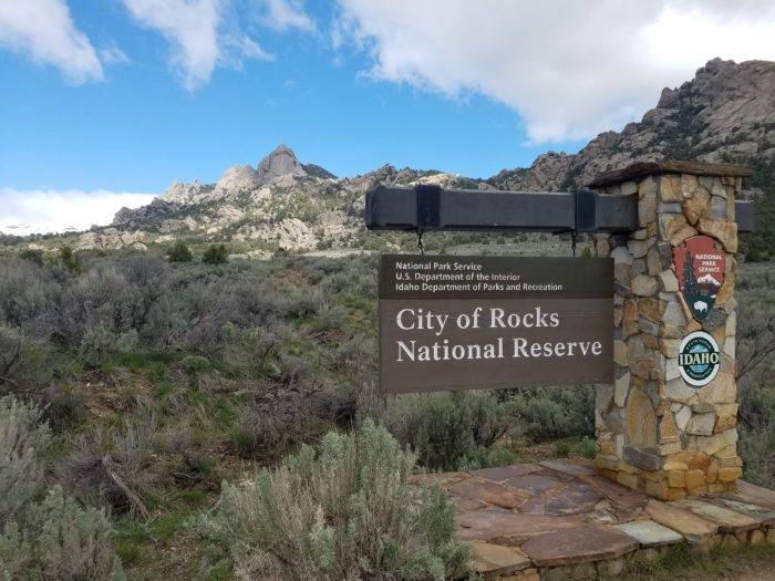 Entrance sign to City of Rocks National Reserve