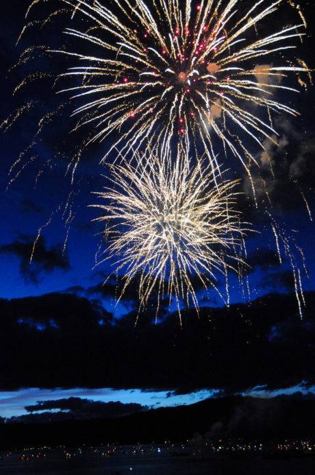 fireworks over a lake