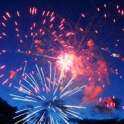 Fireworks burst over Payette Lake.