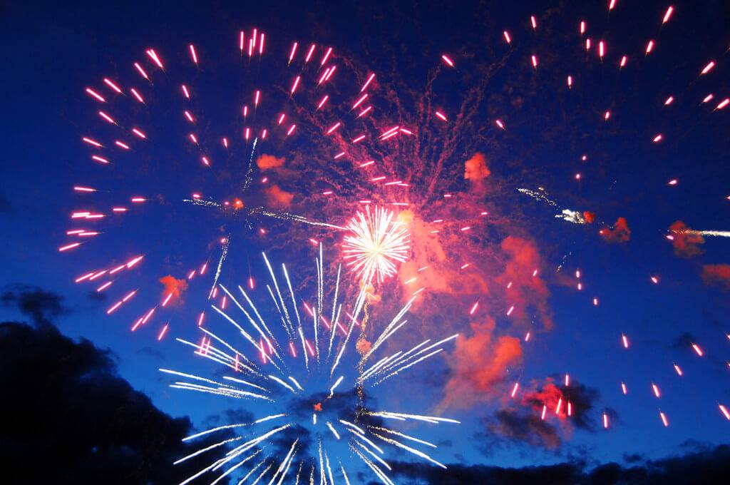 Fireworks burst over Payette Lake.