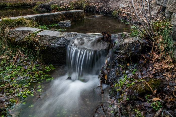 small waterfall along nature trail.