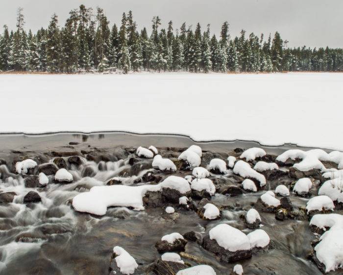 snowy creek surrounded by snow