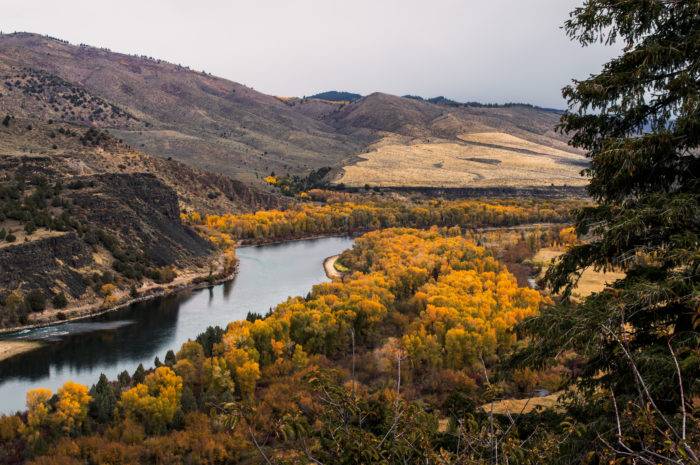 scenic river overlook with fall colors