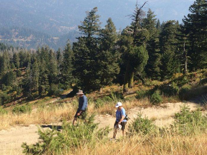 two people hiking a mountain