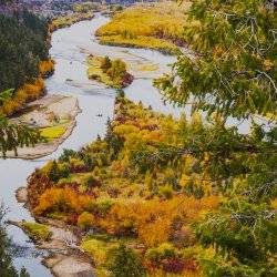 scenic river valley with fall colors