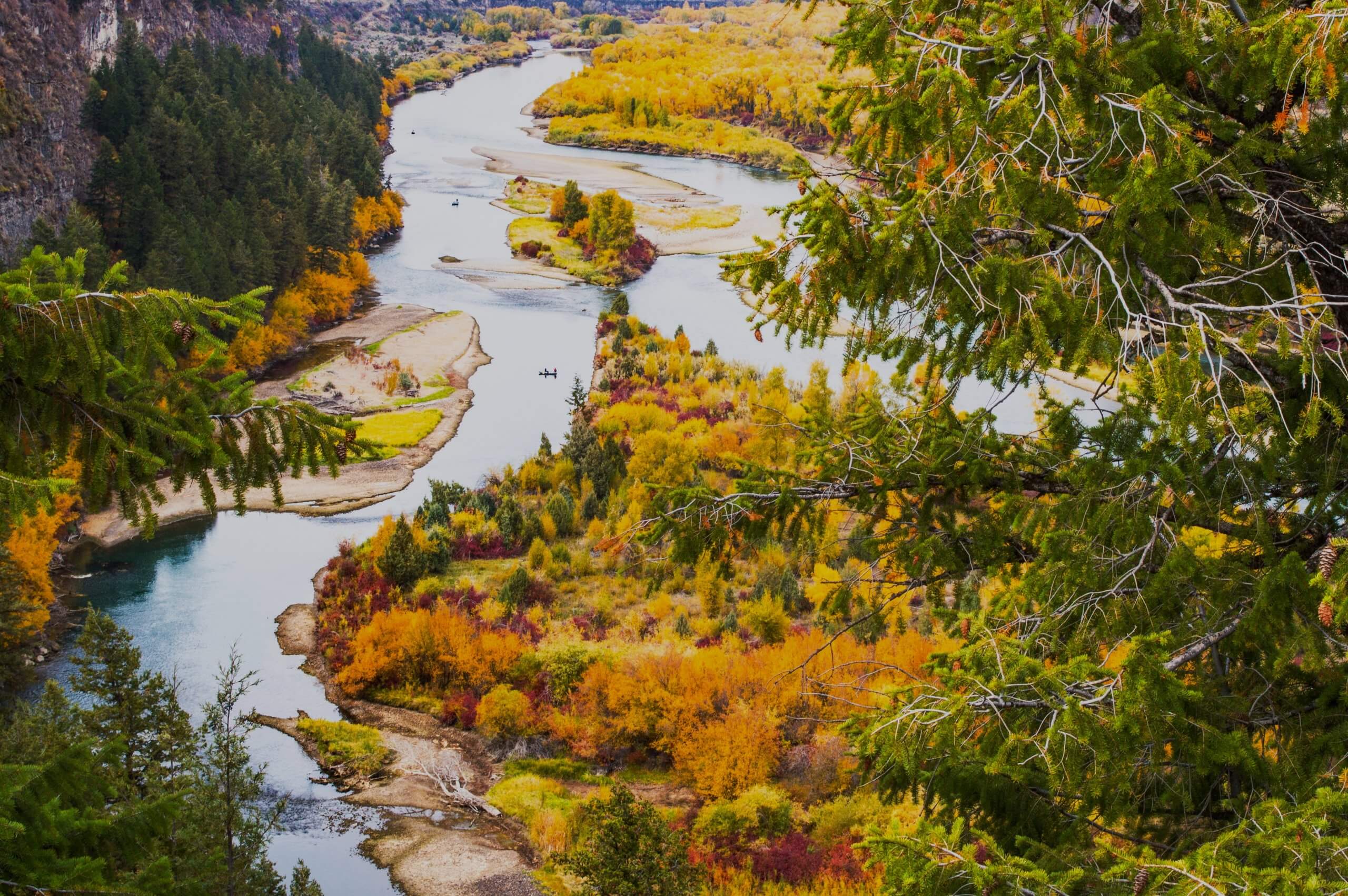 scenic river valley with fall colors