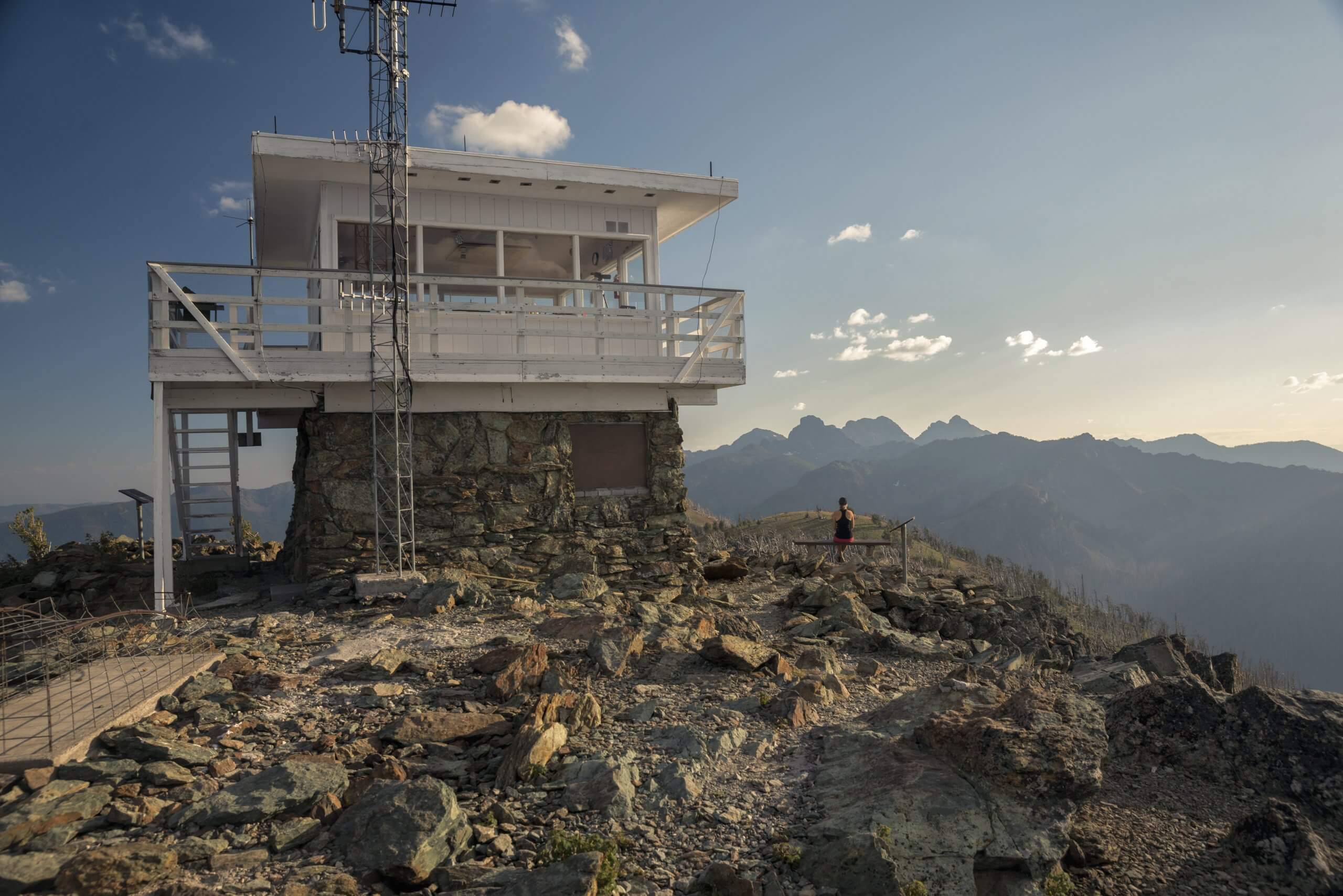 fire lookout overlooking mountain range