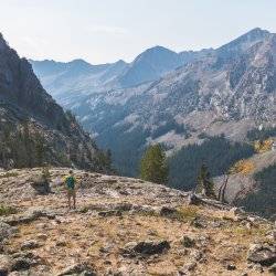 hiker on high mountain outlook