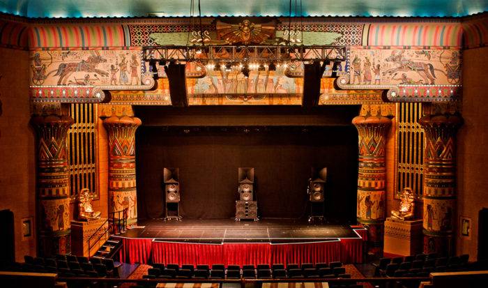 A colorful look at the stage inside the Egyptian Theatre. 