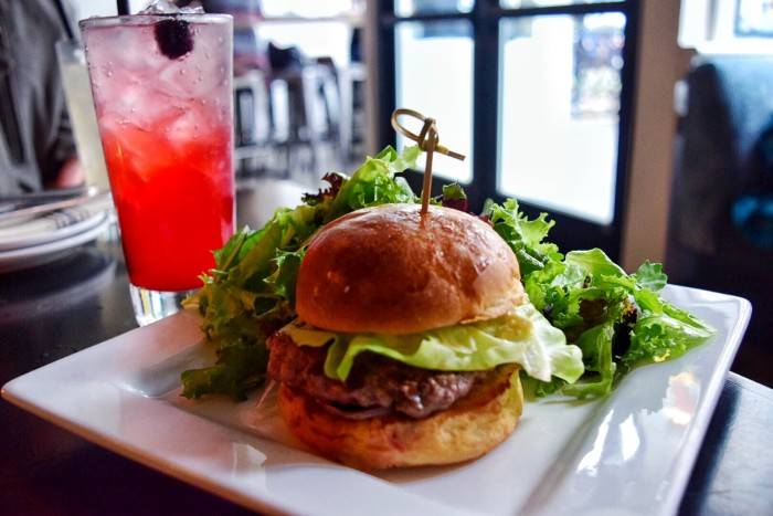 burger and a cocktail