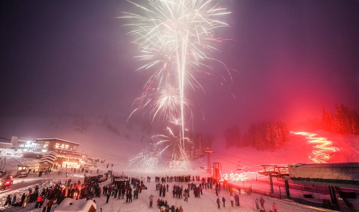 Fireworks at the base of Brundage Mountain