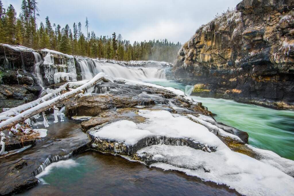 snow covered waterfall