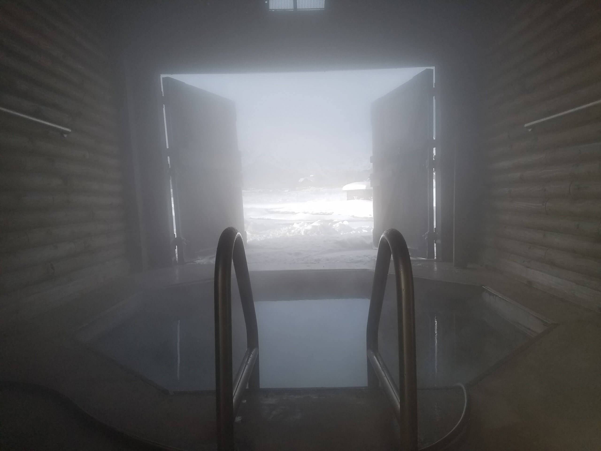 A steaming hot spring at Mountain Village.