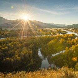 Golden hour view over the South Fork of the Snake River.