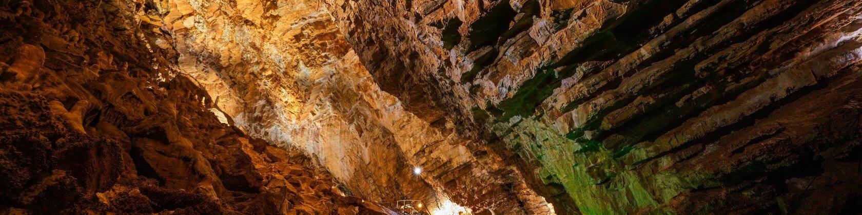 A view from the bottom of the stone steps inside Minnetonka Cave.