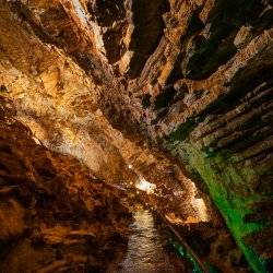 A view from the bottom of the stone steps inside Minnetonka Cave.