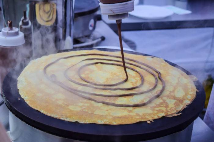 swirl of chocolate on a crepe