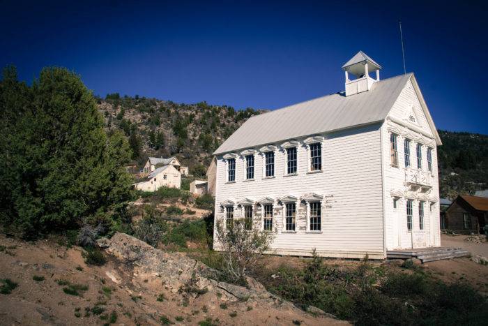 old school in abandoned mining town