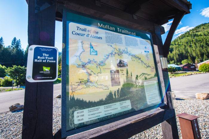 trailhead sign for rail to trail path