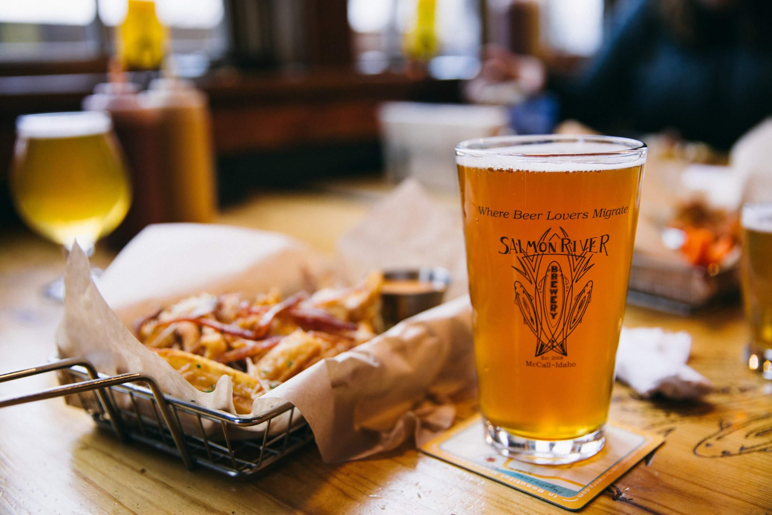 A beer and fries at Salmon River Brewery.