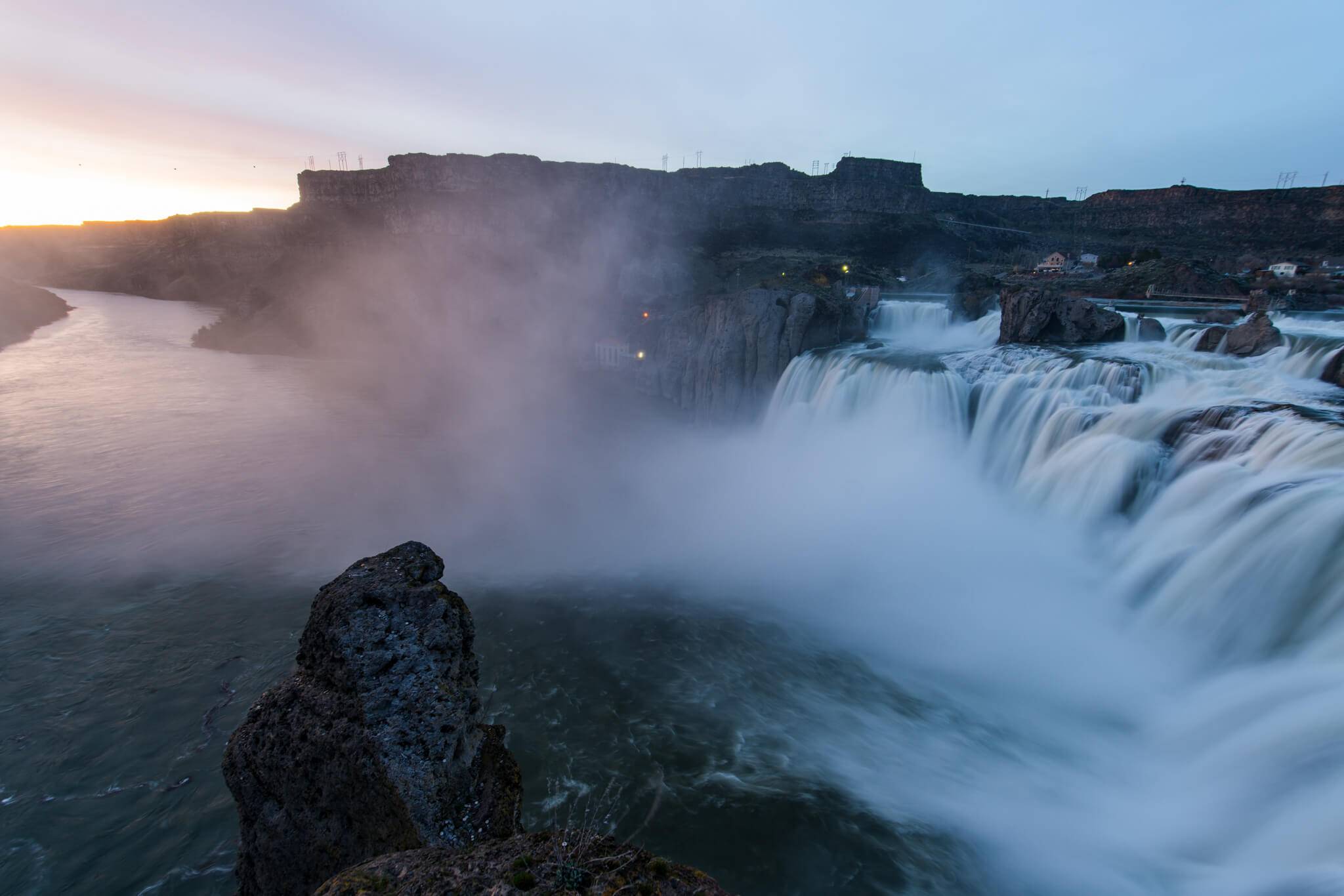 waterfall at sunset