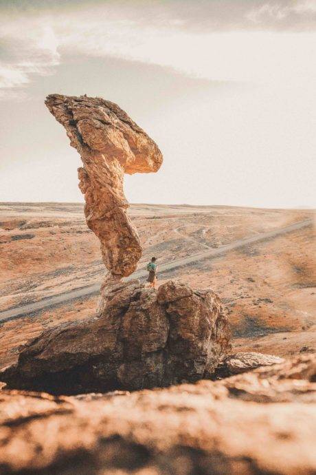 A view of Balanced Rock at sunset.